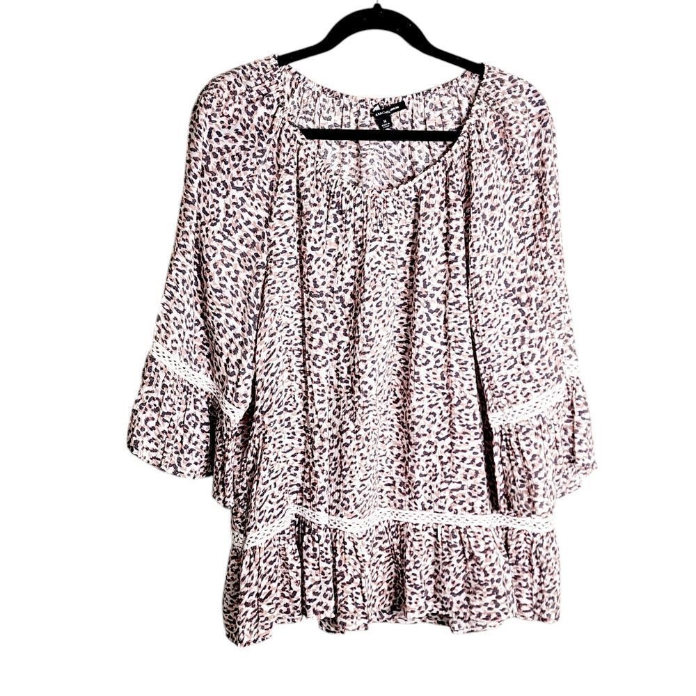 Zac & Rachel Boho top pink & gray 3/4 bell sleeve 1X